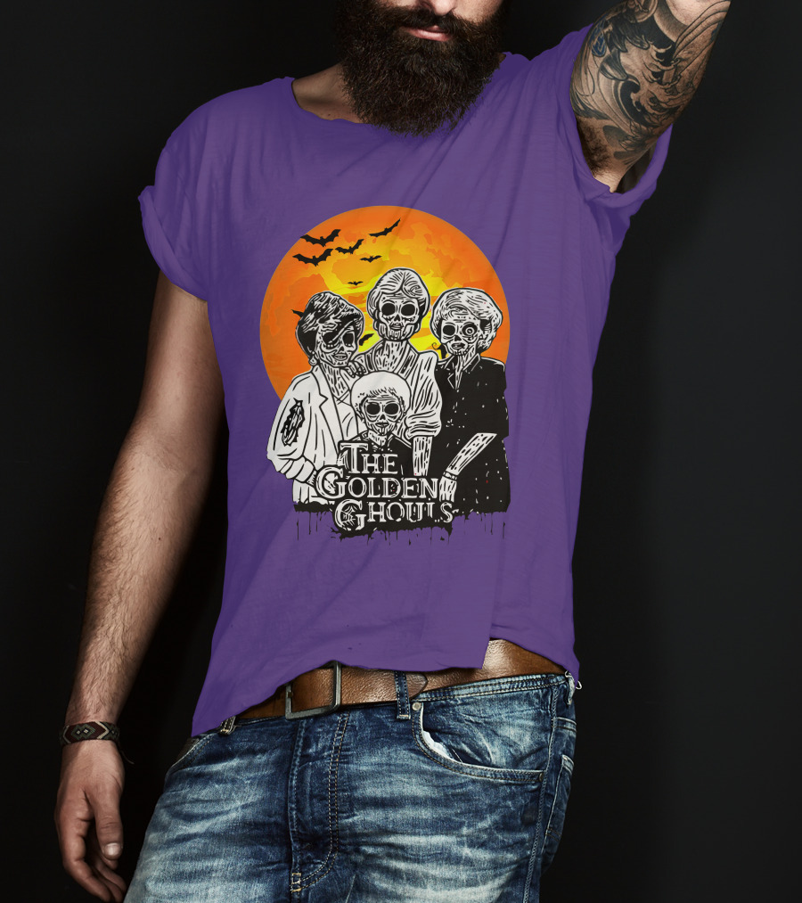 The Golden Ghouls Zombie Skeletons With Bats And Full Moon ZN385 T-Shirt