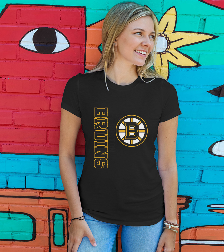 Boston Bruins Hockey Vertical Text With Iconic Circle Emblem T-Shirt