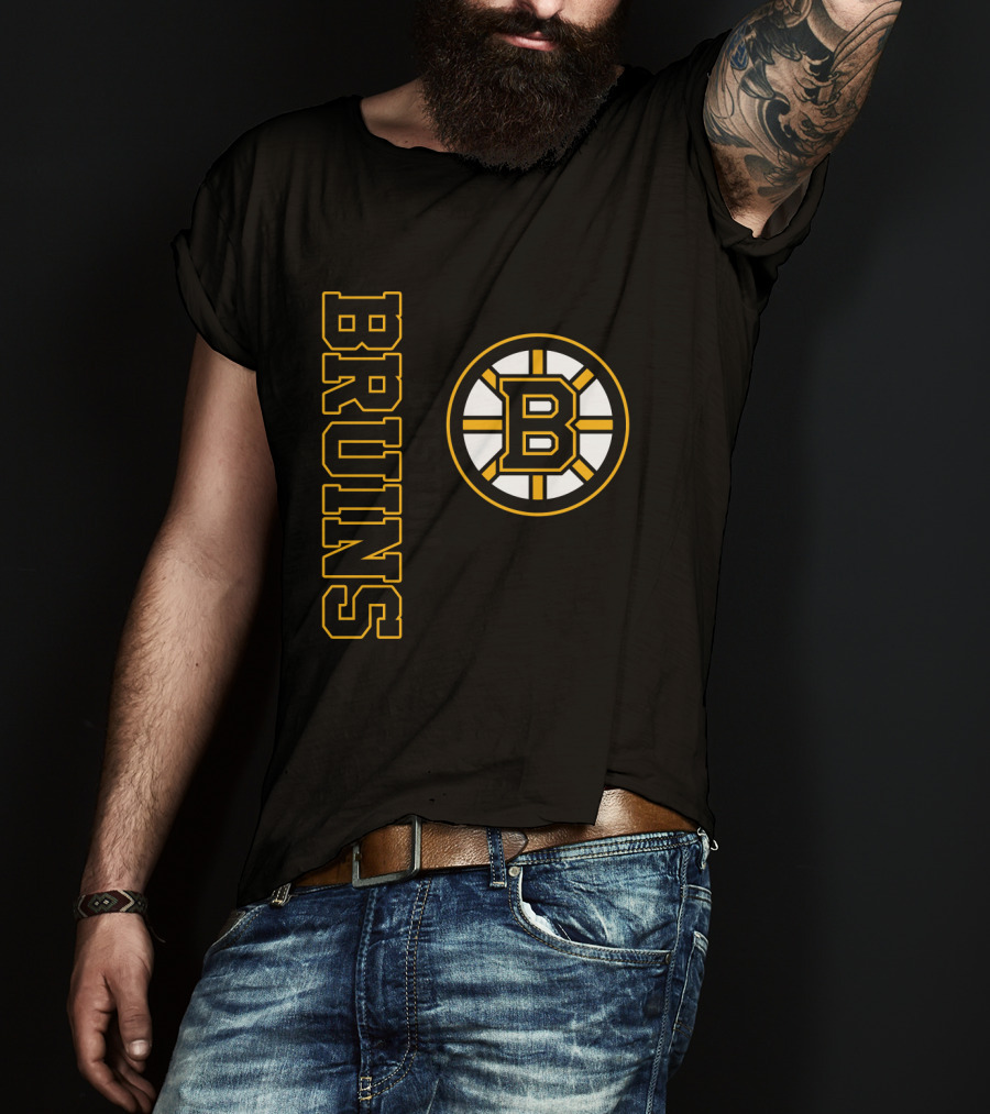 Boston Bruins Hockey Vertical Text With Iconic Circle Emblem T-Shirt