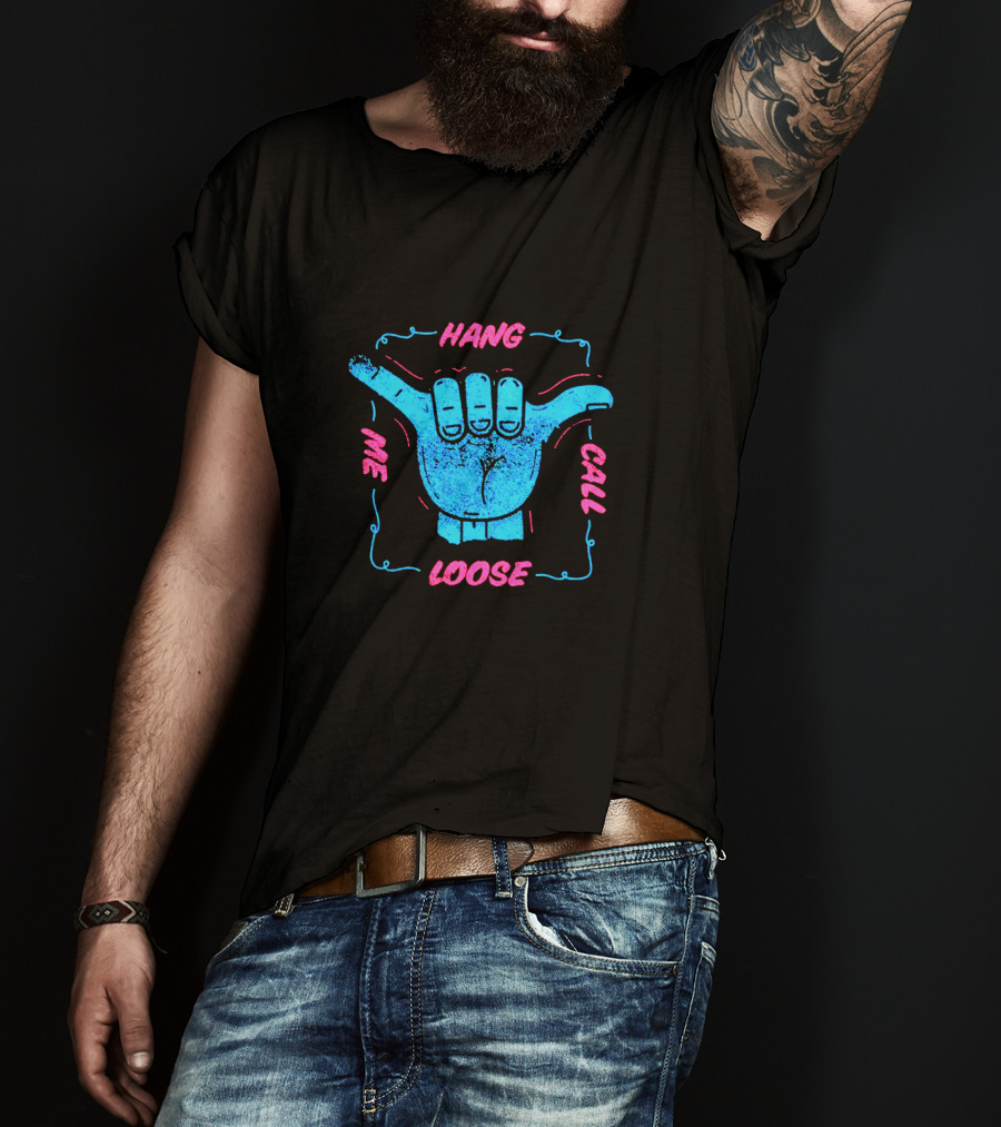 Hang Loose Call Me Neon Graphic Hand Gesture T-Shirt