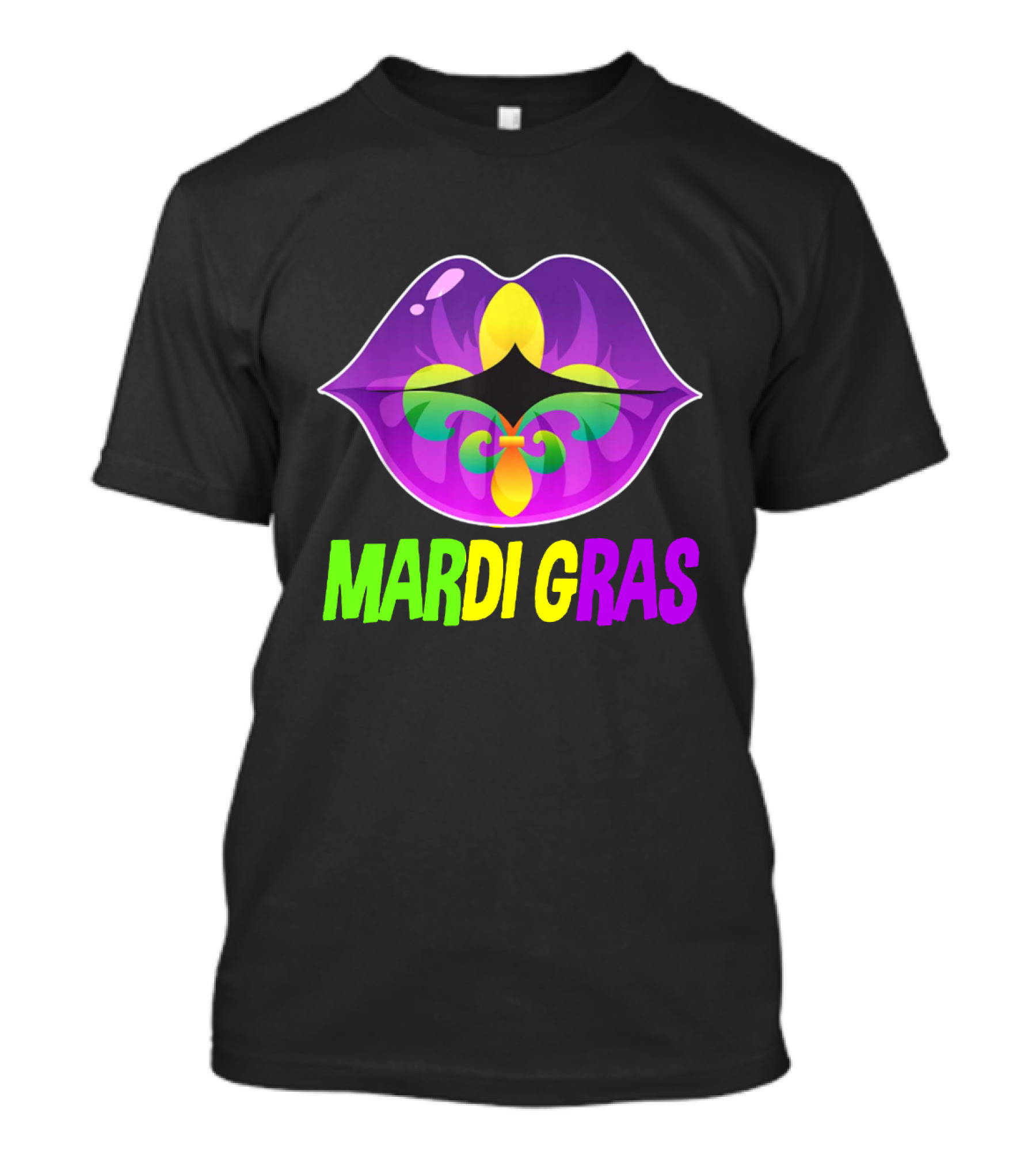Mardi Gras Lip Fleur De Lis Purple Green Yellow T-Shirt