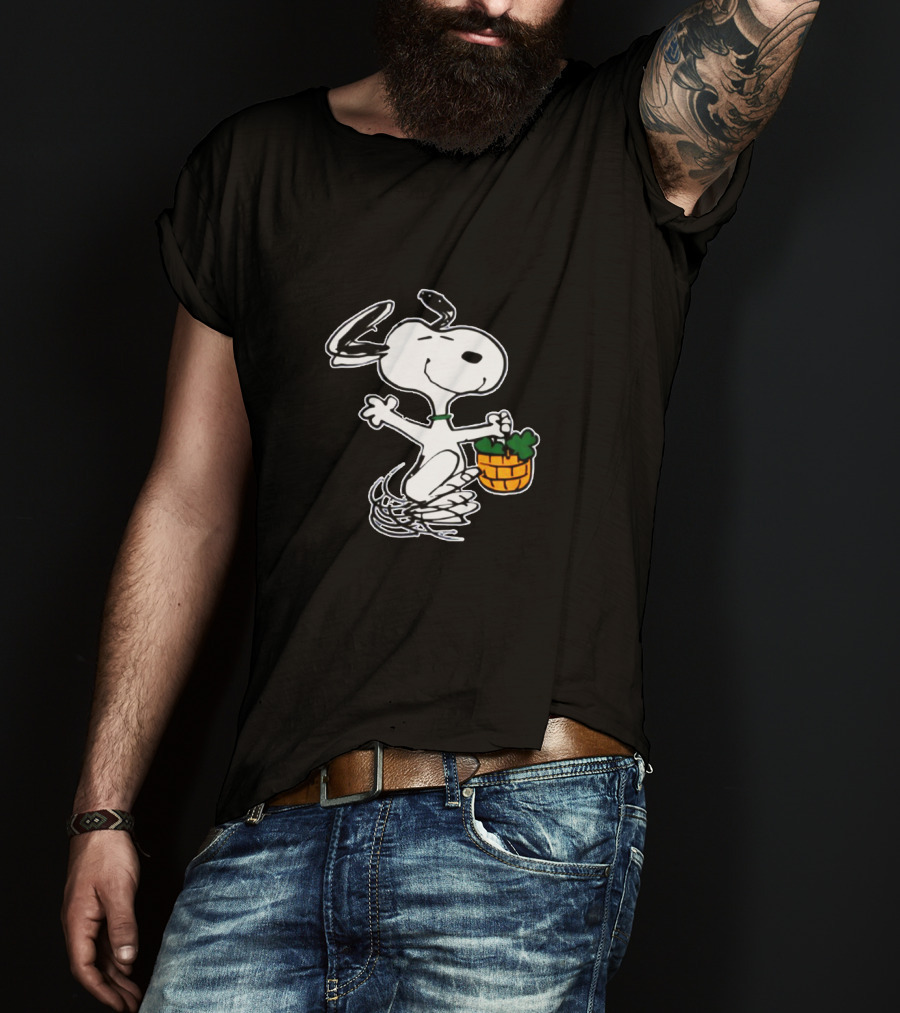 Snoopy Dancing With Shamrock Basket St Patrick's Day T-Shirt
