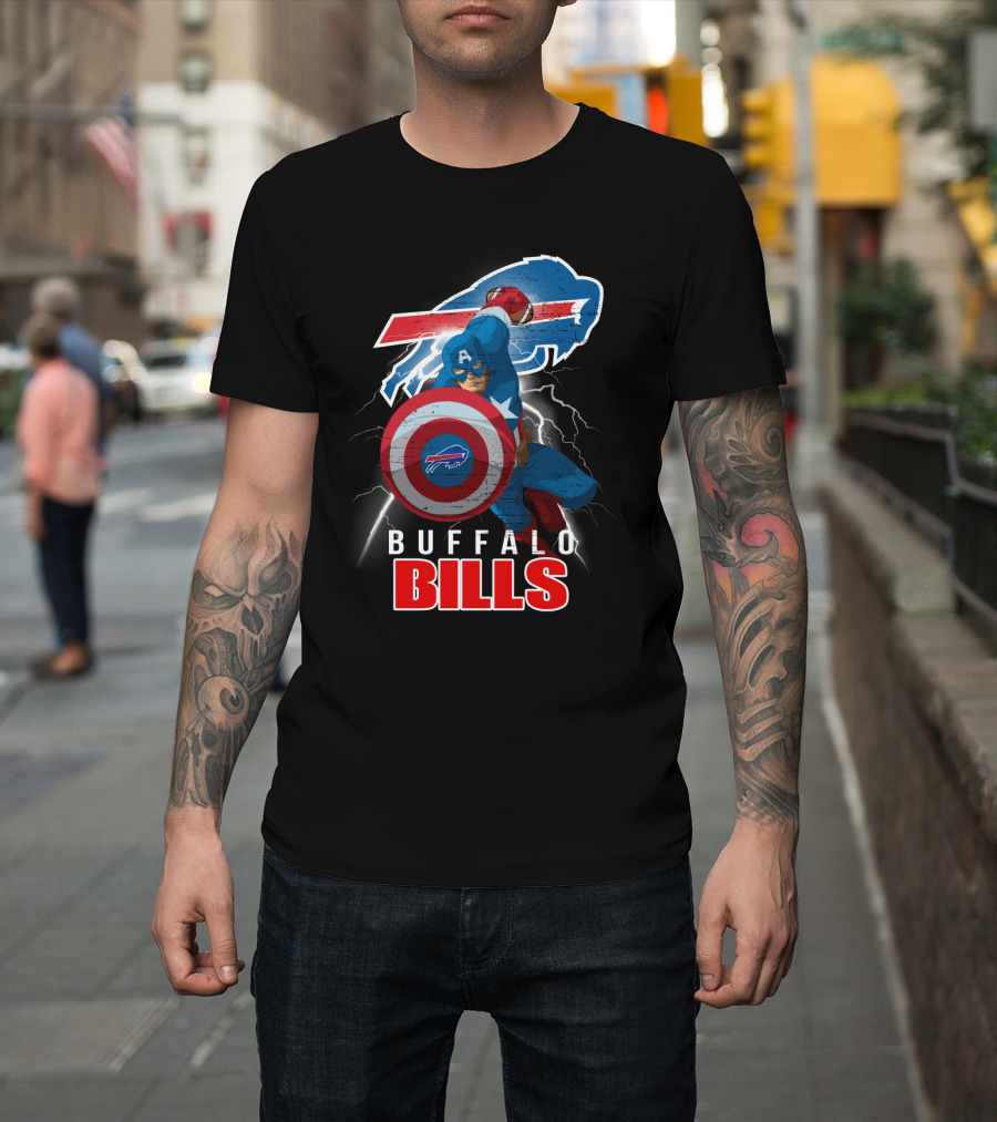 Captain America Buffalo Bills Nfl Superhero Collaboration T-Shirt