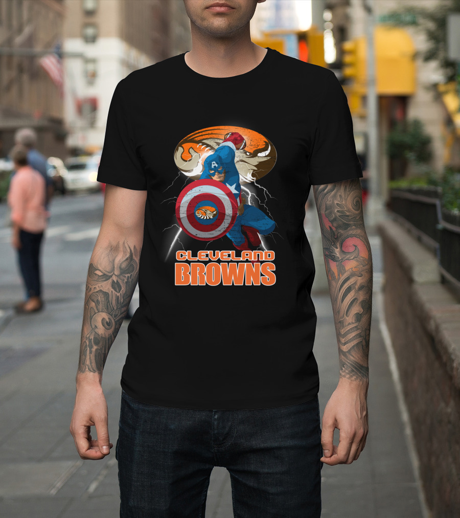 Captain America Cleveland Browns Nfl Football Crossover T-Shirt