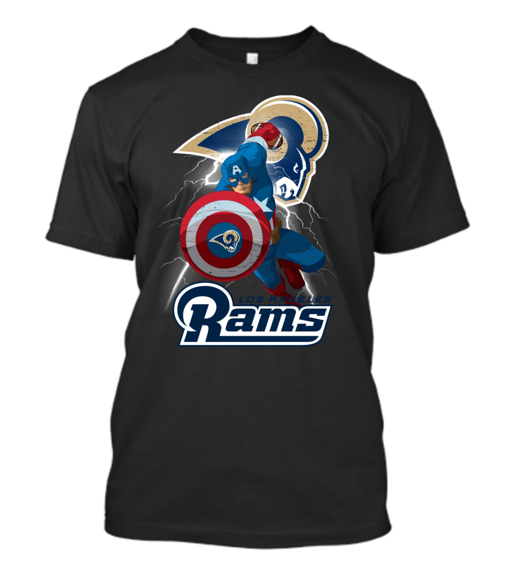 Captain America Rams Los Angeles Nfl Football Shield Hero Crossover T-Shirt