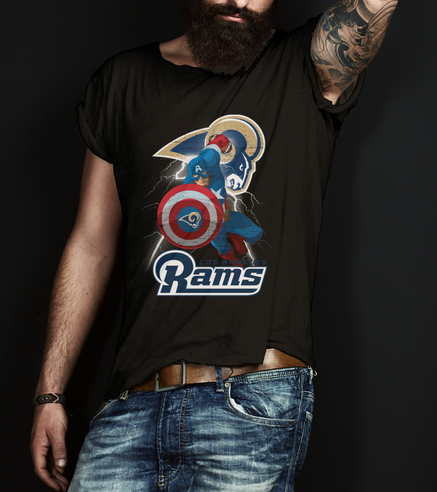 Captain America Rams Los Angeles Nfl Football Shield Hero Crossover T-Shirt
