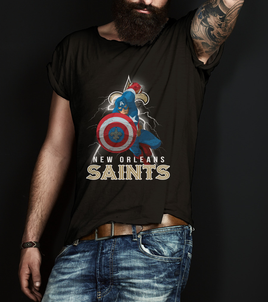New Orleans Saints Captain America Nfl Fleur-De-Lis Football Shield T-Shirt