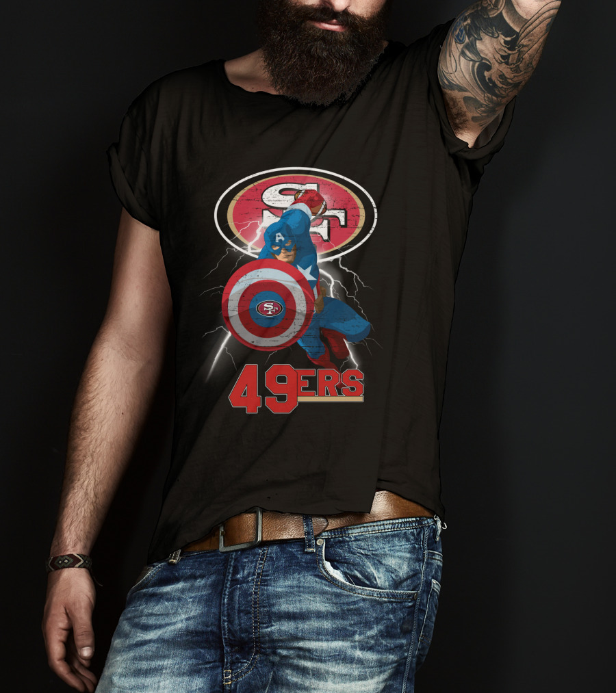 Captain America San Francisco 49ers 49ers Nfl Shield Logo Lightning T-Shirt