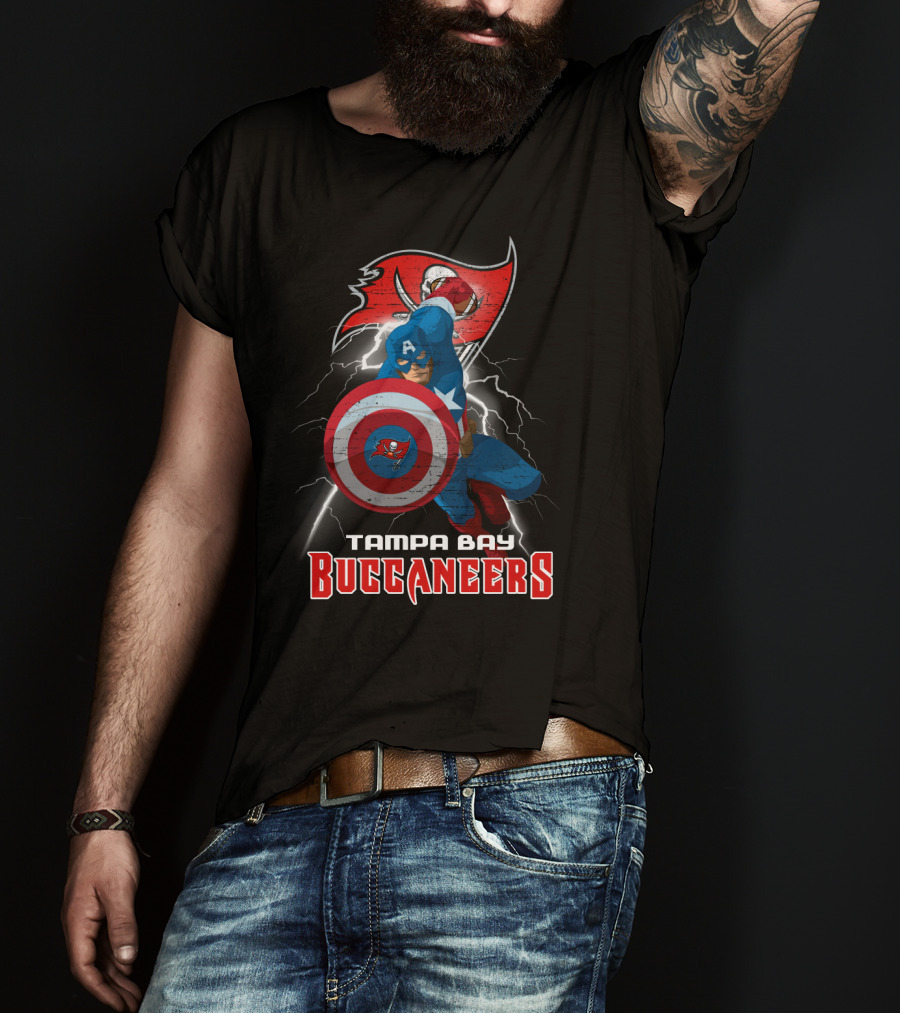 Captain America Tampa Bay Buccaneers Nfl Shield Lightning T-Shirt