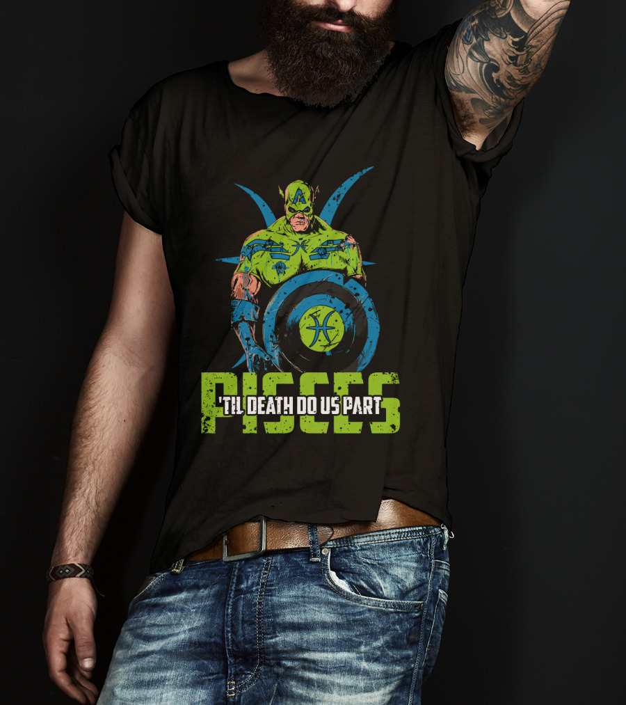 Pisces Zombie Captain With Shield 'Til Death Do Us Part T-Shirt