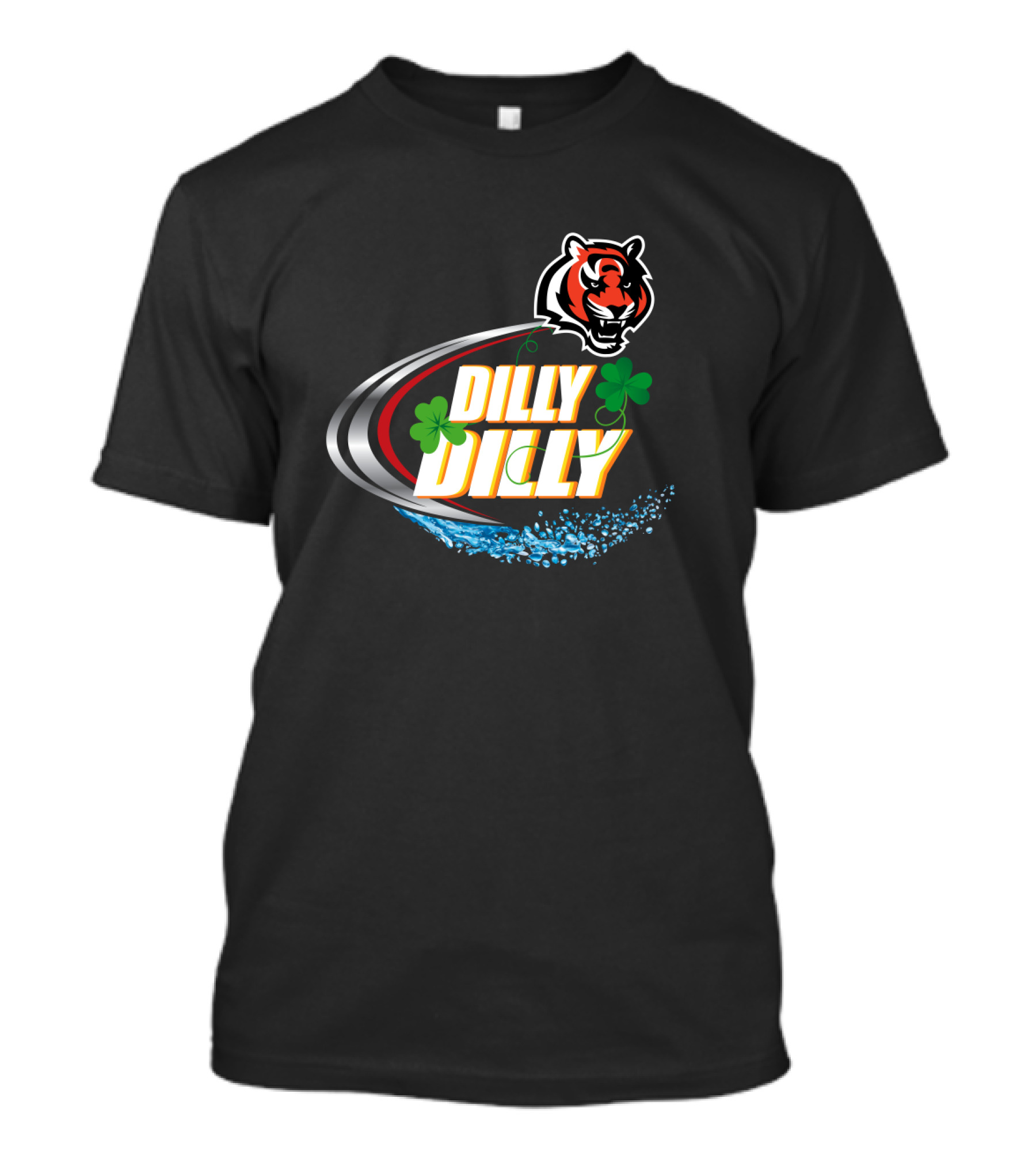 Dilly Dilly Cincinnati Bengals Tiger Logo Shamrocks Water Splash T-Shirt