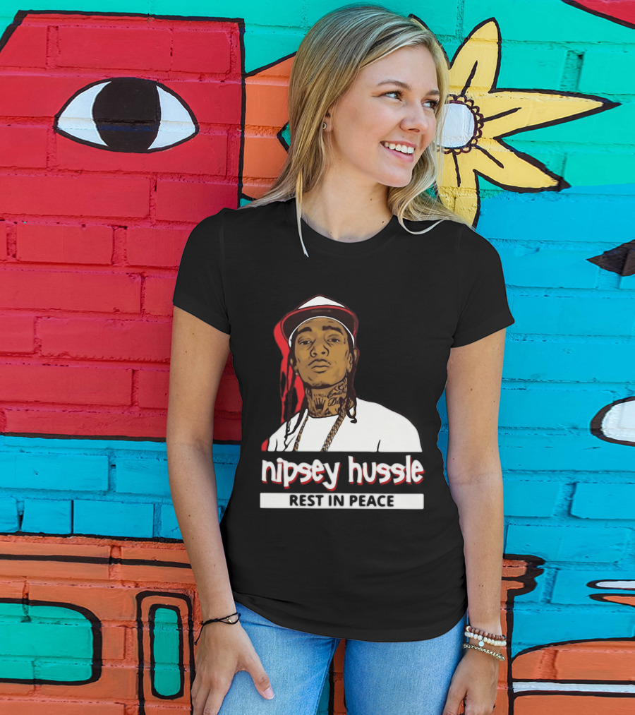 Nipsey Hussle Rest In Peace Black And White Portrait With Red Highlight T-Shirt
