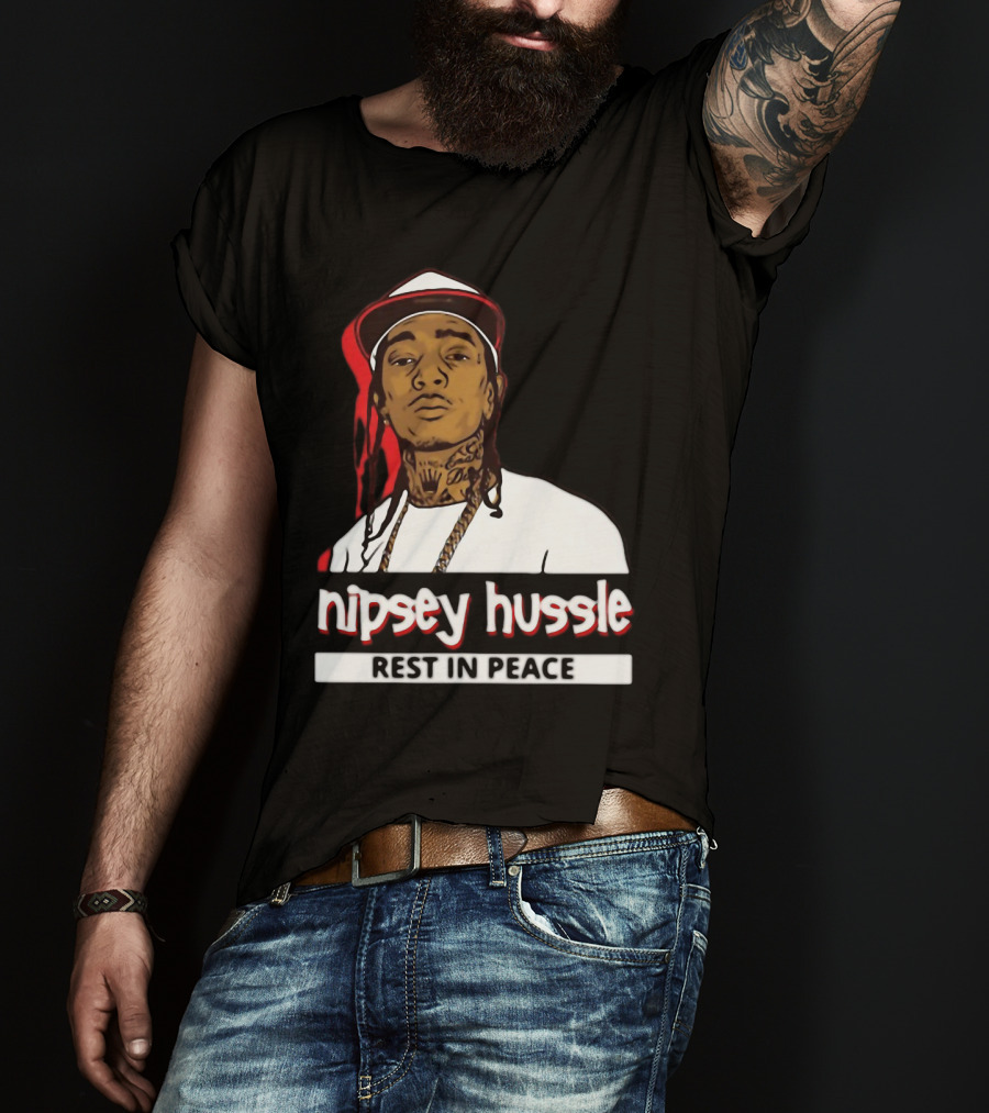 Nipsey Hussle Rest In Peace Black And White Portrait With Red Highlight T-Shirt