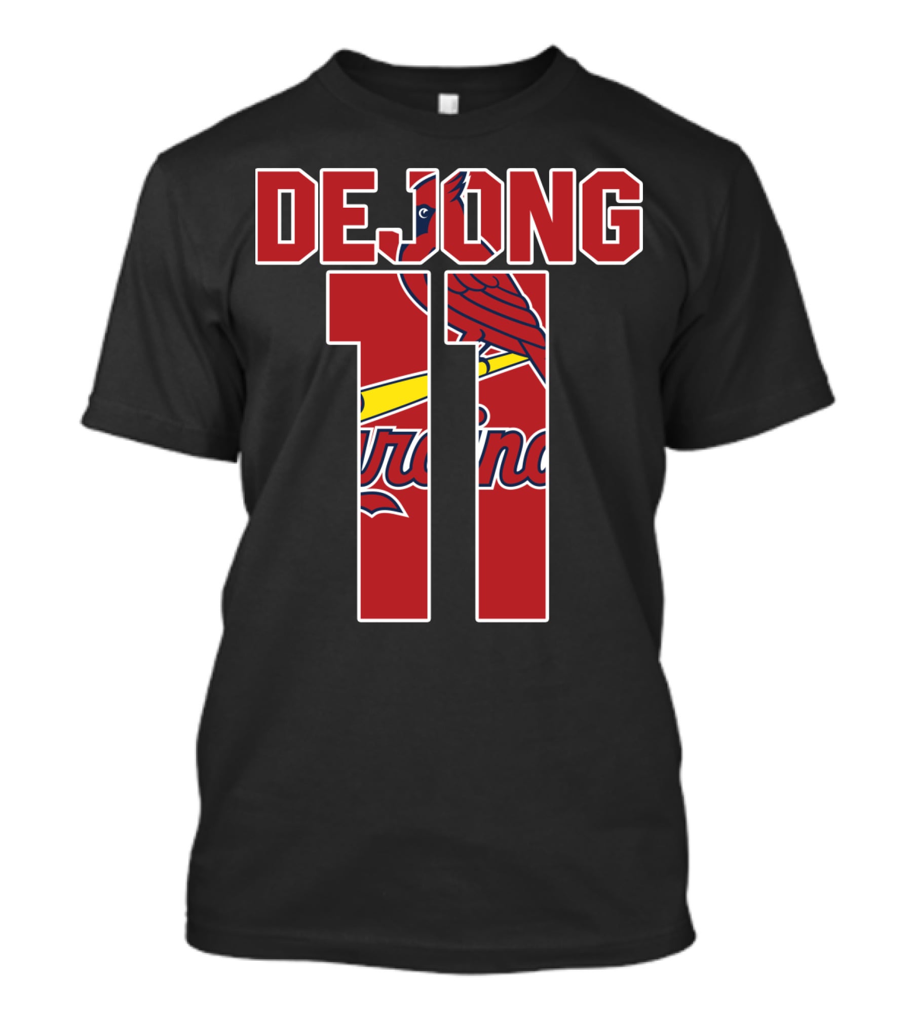 St. Louis Cardinals DeJong 11 Logo With Cardinals Text And Bird T-Shirt