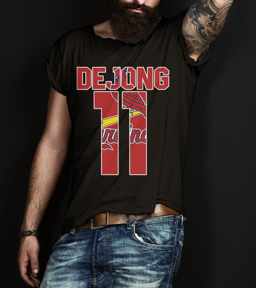 St. Louis Cardinals DeJong 11 Logo With Cardinals Text And Bird T-Shirt
