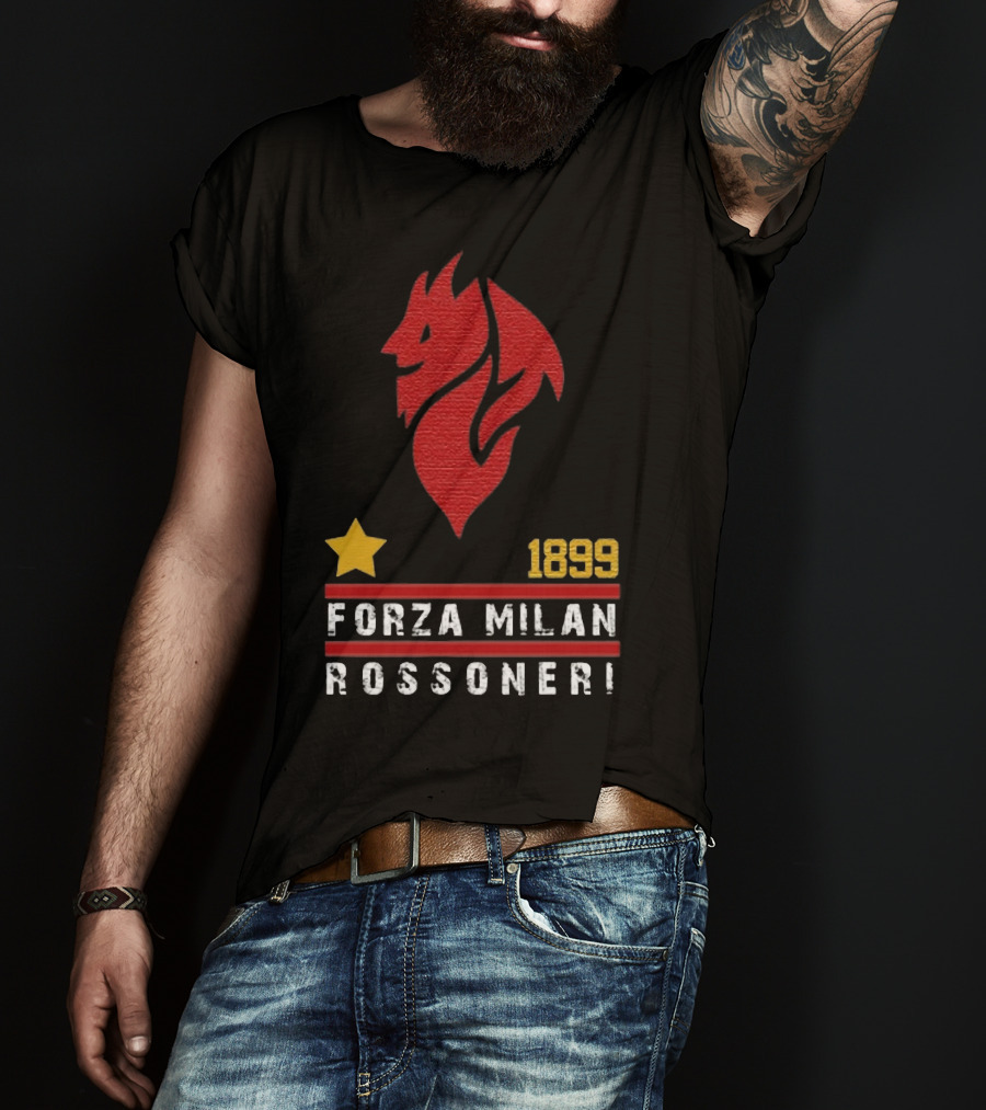 1899 Forza Milan Rossoner Symbol With Star And Red Lion Head Emblem T-Shirt
