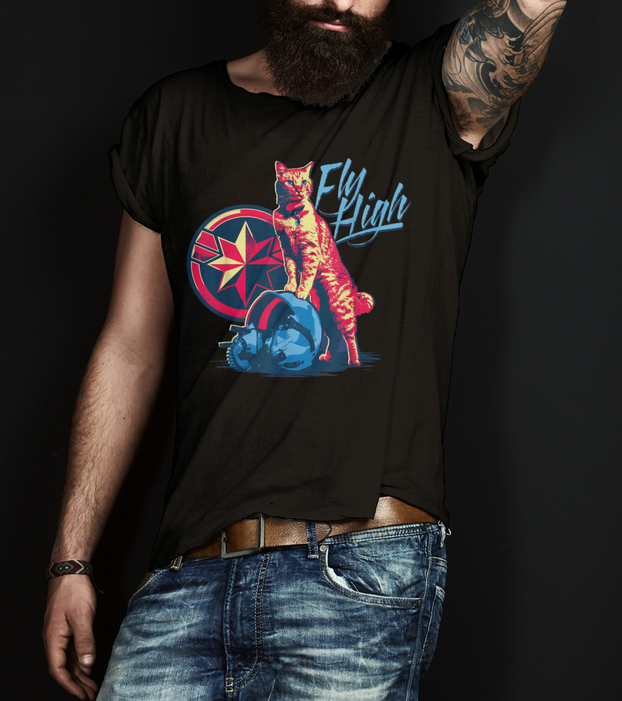 Captain Marvel Goose Fly High Star Emblem Pilot Helmet T-Shirt