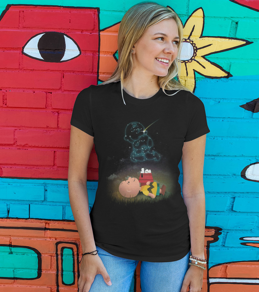 Charlie Brown And Snoopy Celestial Stargazing Night Constellation Scene T-Shirt