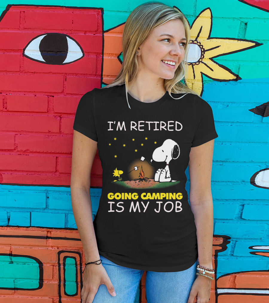 I’m Retired Going Camping Is My Job Snoopy And Woodstock Campfire Scene T-Shirt