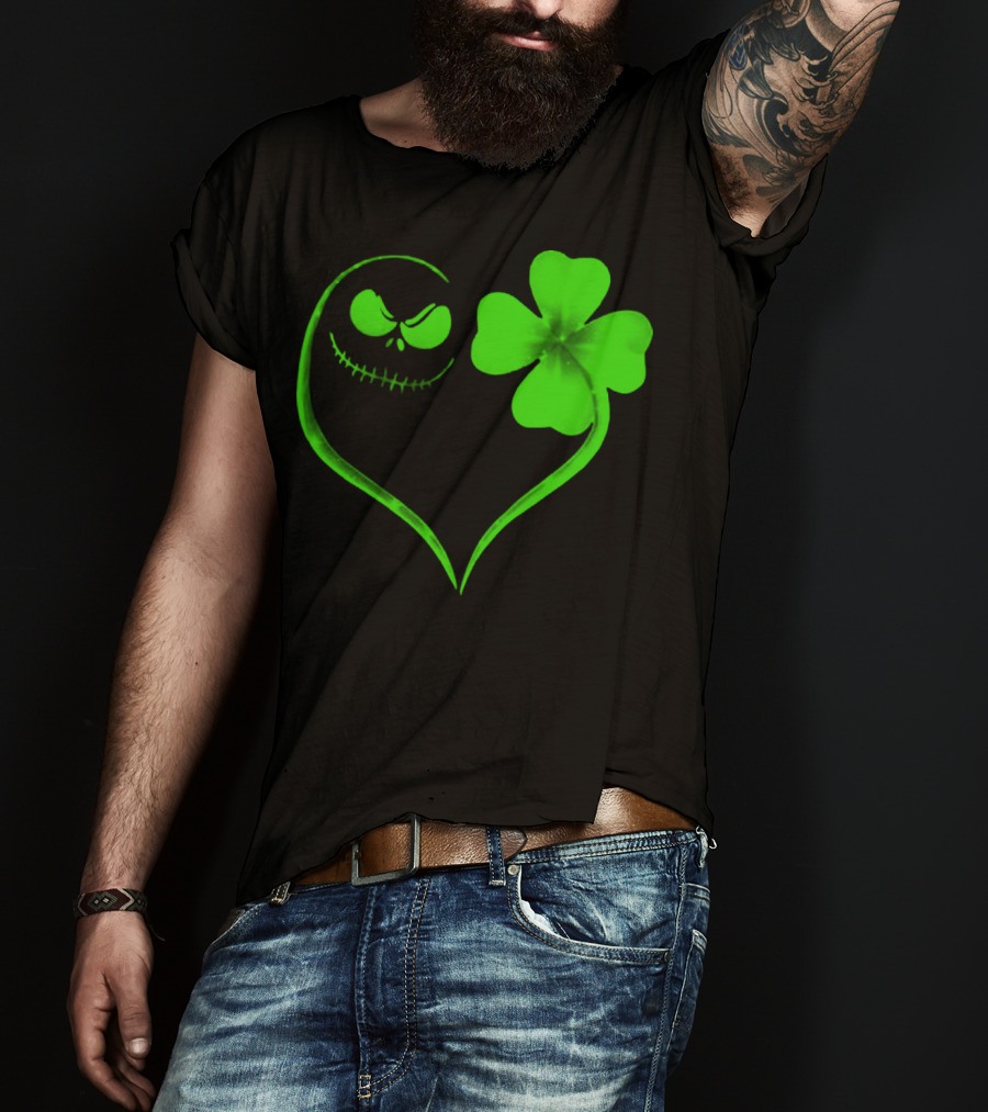 Jack Skellington Heart With Shamrock For St. Patrick's Day T-Shirt