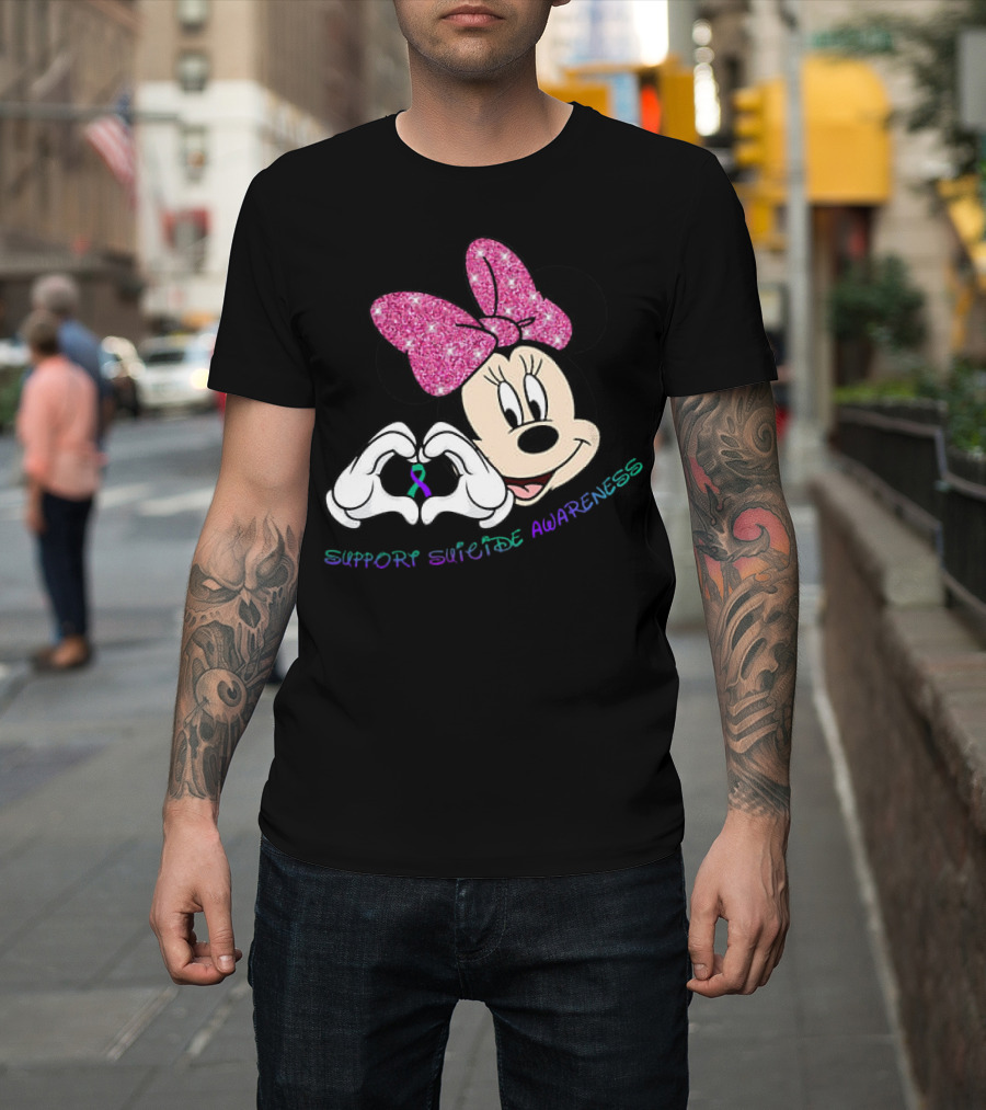 Minnie Mouse Support Suicide Awareness Pink Bow Heart Hands T-Shirt