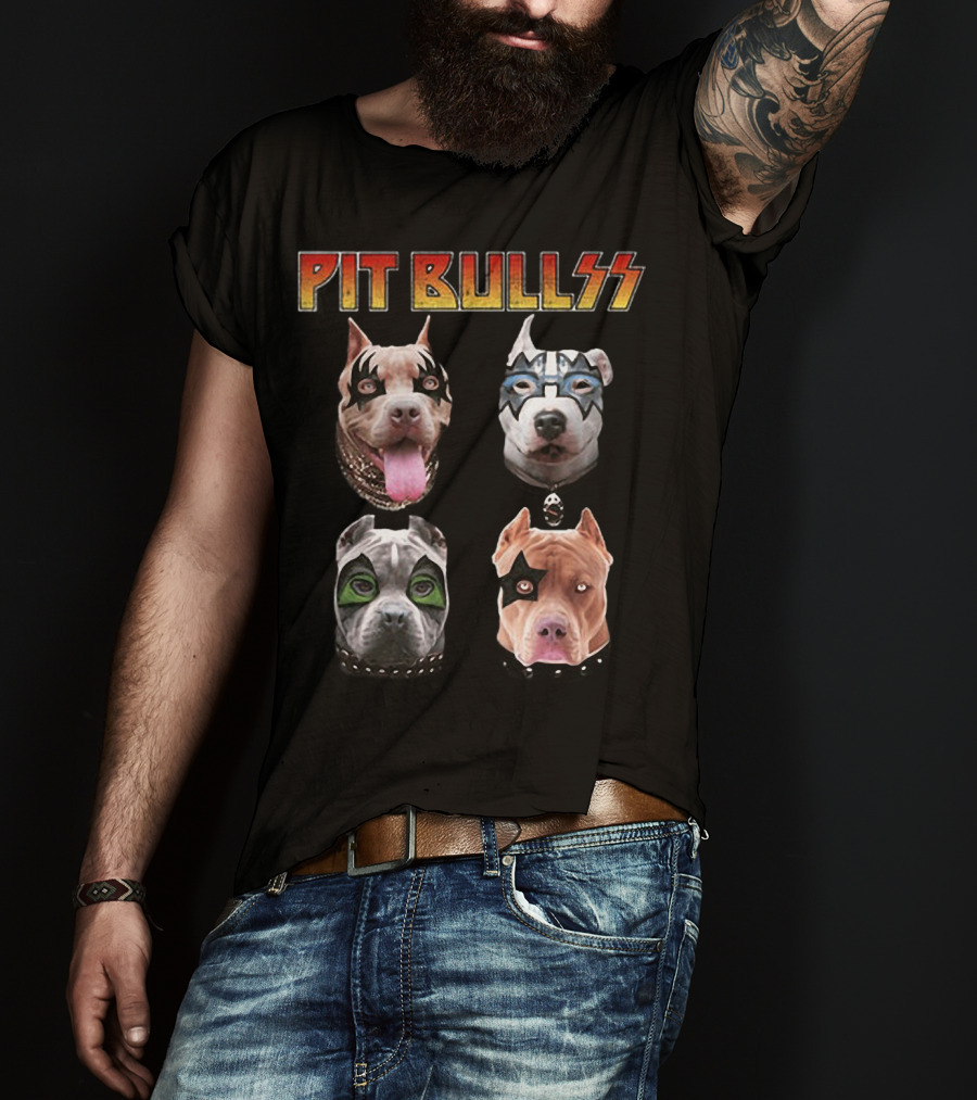 Pit Bullss With Rock Band Makeup T-Shirt