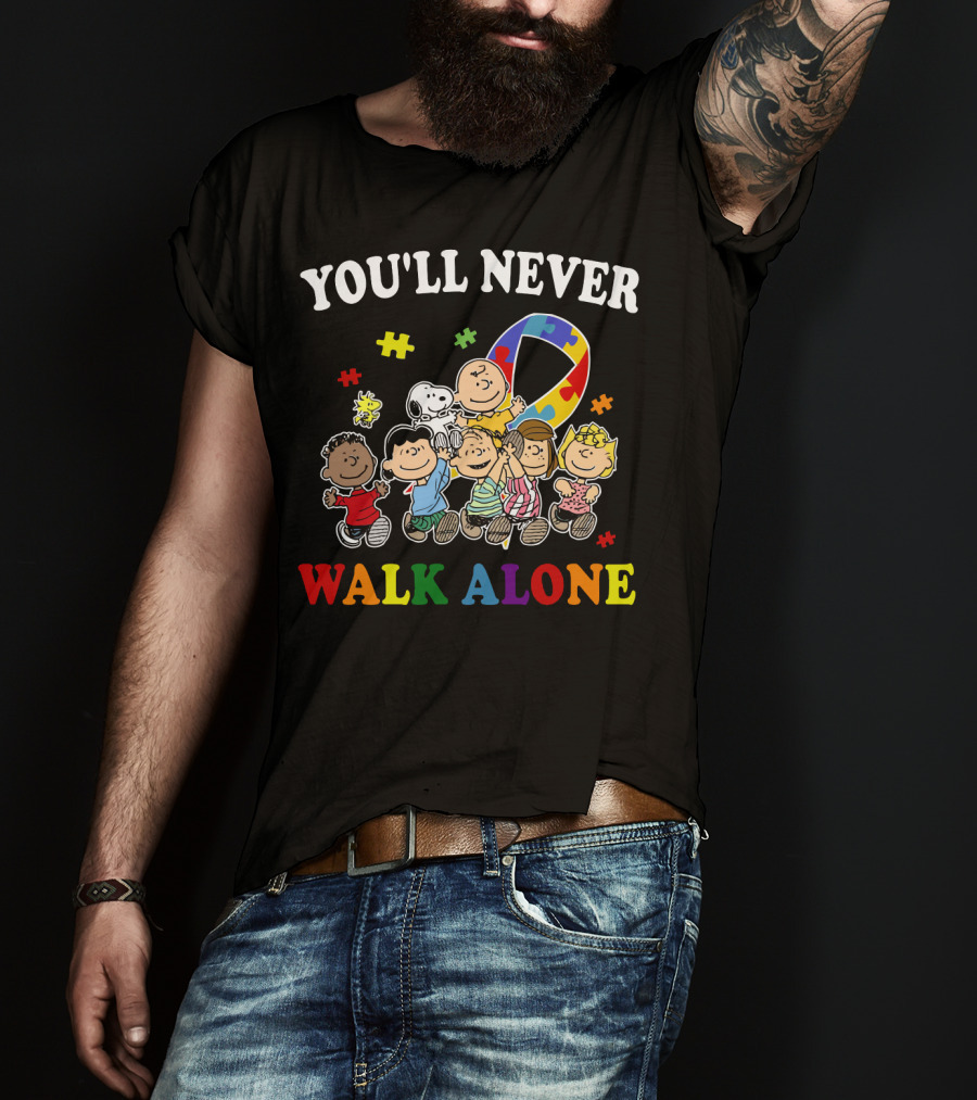 You'll Never Walk Alone Snoopy Autism Awareness Peanuts Puzzle Piece T-Shirt