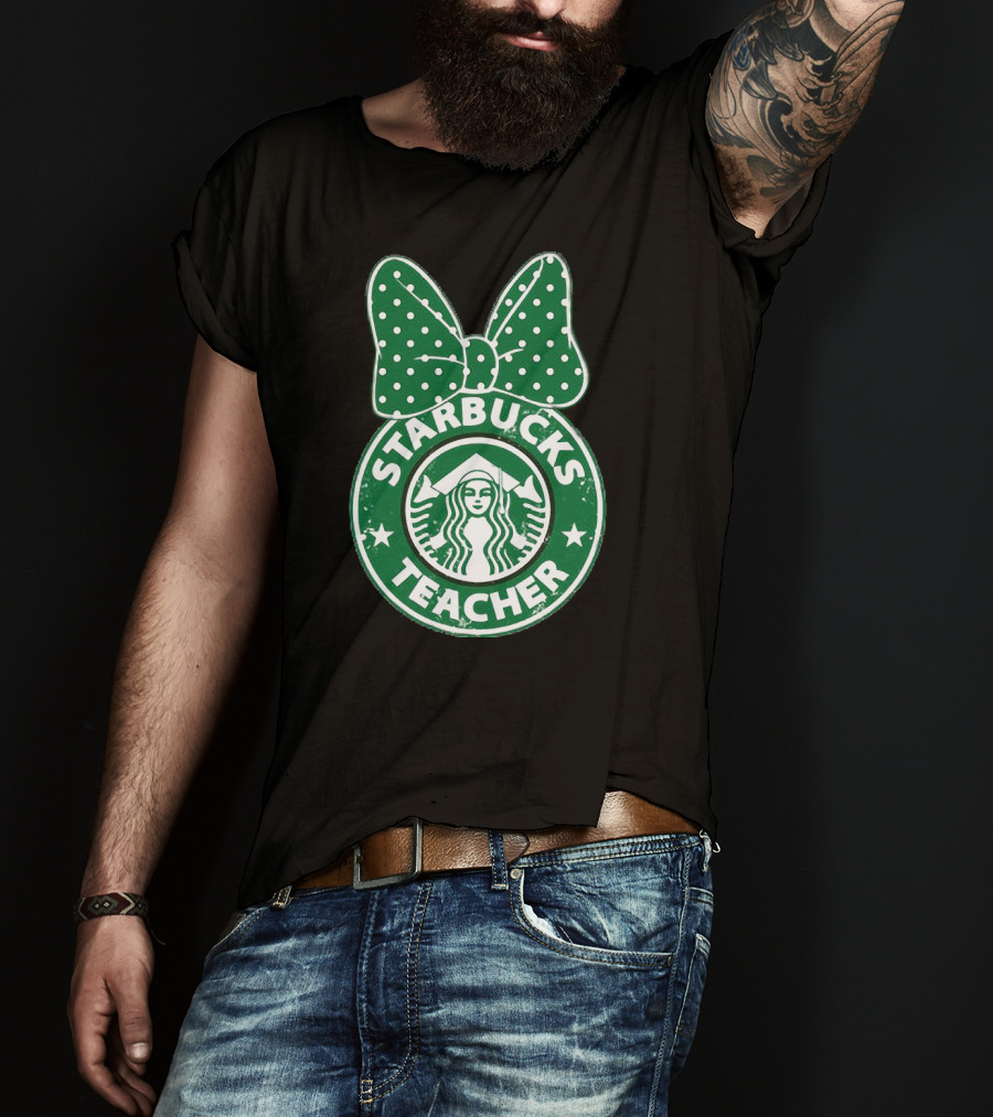 Starbucks Teacher Mickey Ears Polka Dot Bow T-Shirt