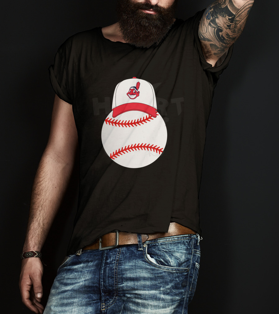 Cleveland Indians Logo On Baseball With Mickey Ears Cap T-Shirt