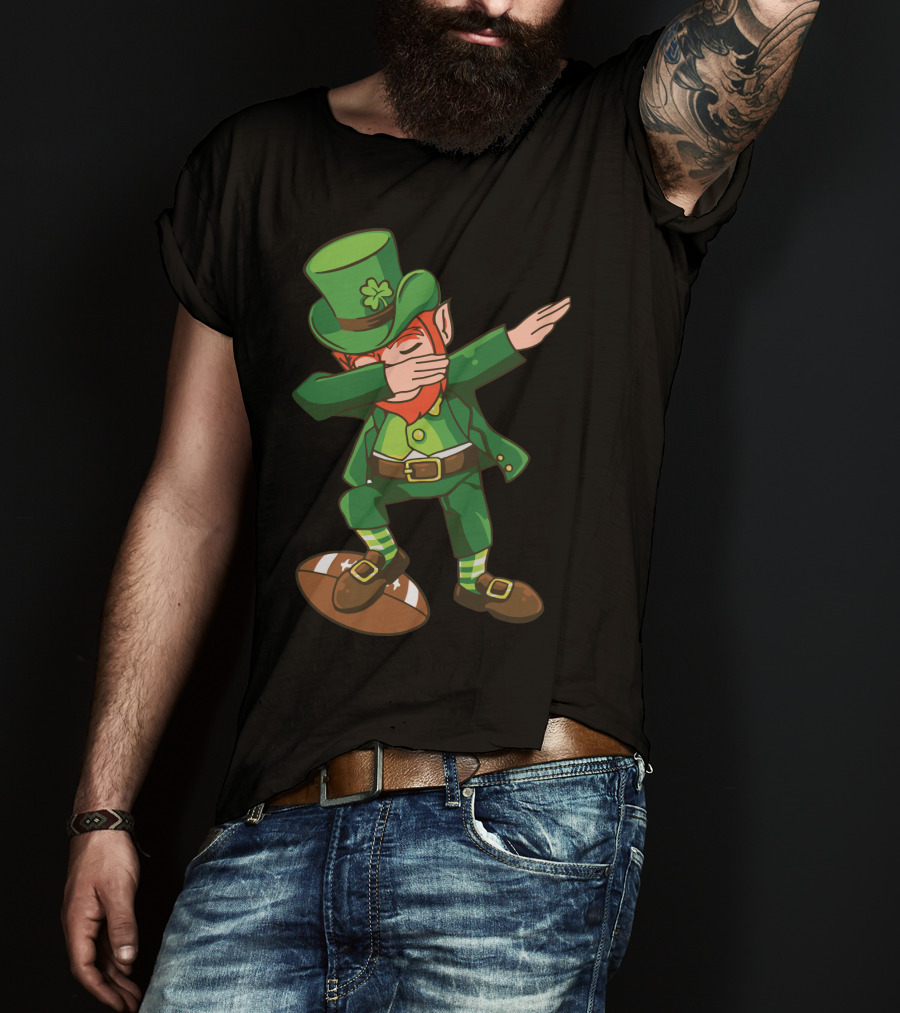Leprechaun Dabbing On Football With Clover Hat T-Shirt