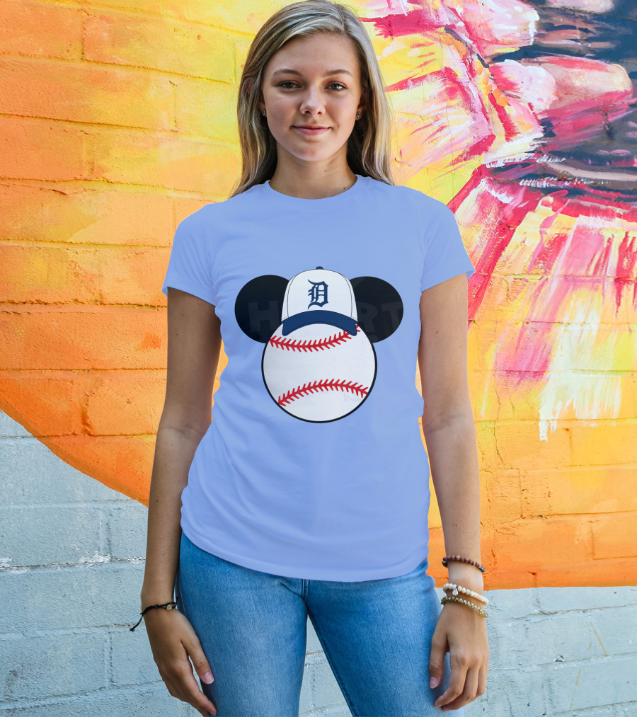 Detroit Tigers Mickey Mouse Ears Baseball Cap Heart Baseballs T-Shirt