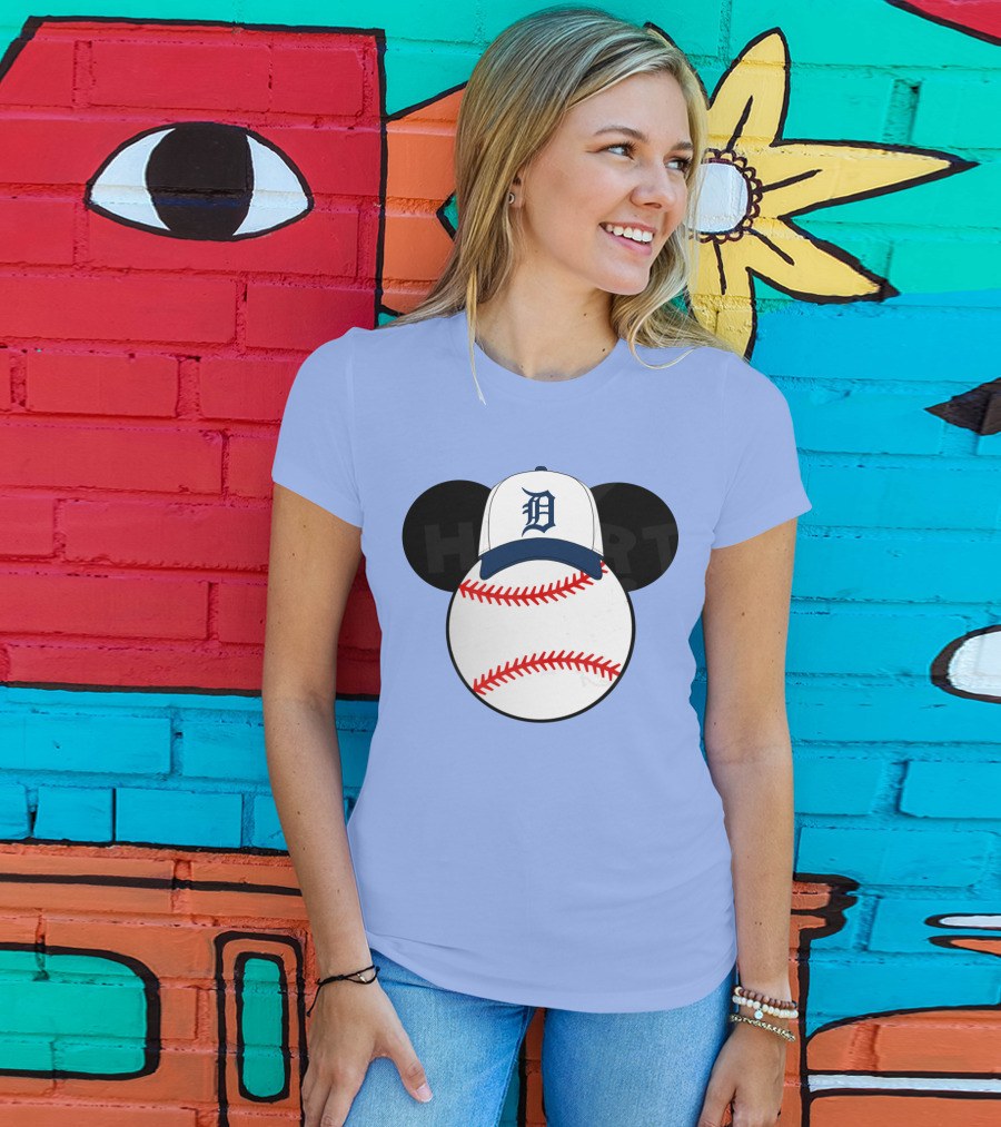 Detroit Tigers Mickey Mouse Ears Baseball Cap Heart Baseballs T-Shirt
