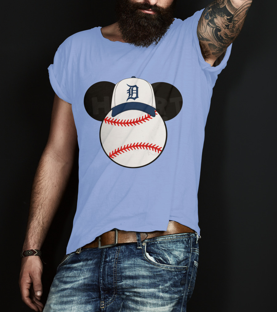 Detroit Tigers Mickey Mouse Ears Baseball Cap Heart Baseballs T-Shirt