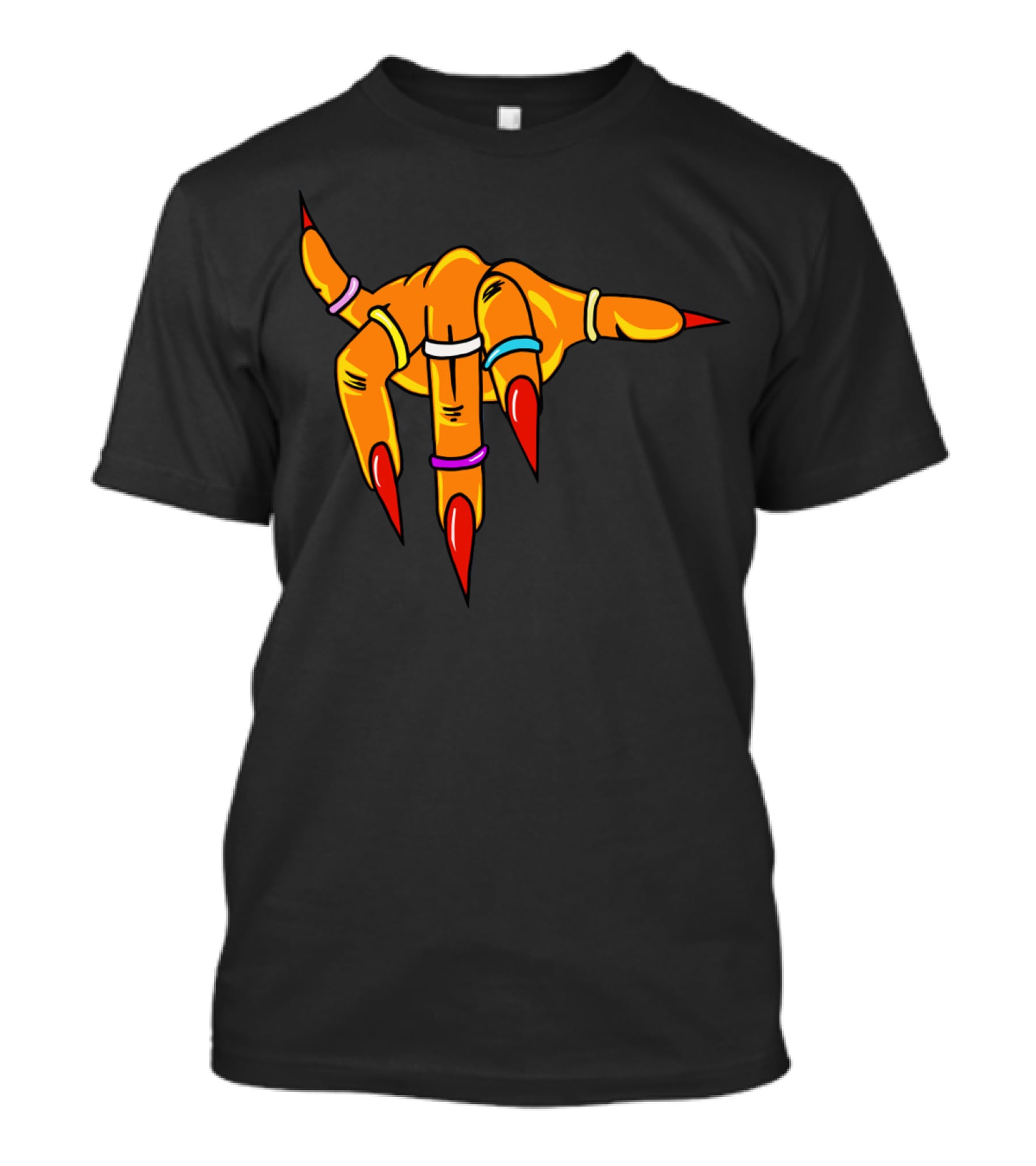 Neon Clawed Hand With Colored Rings Girl Gauntlet T-Shirt