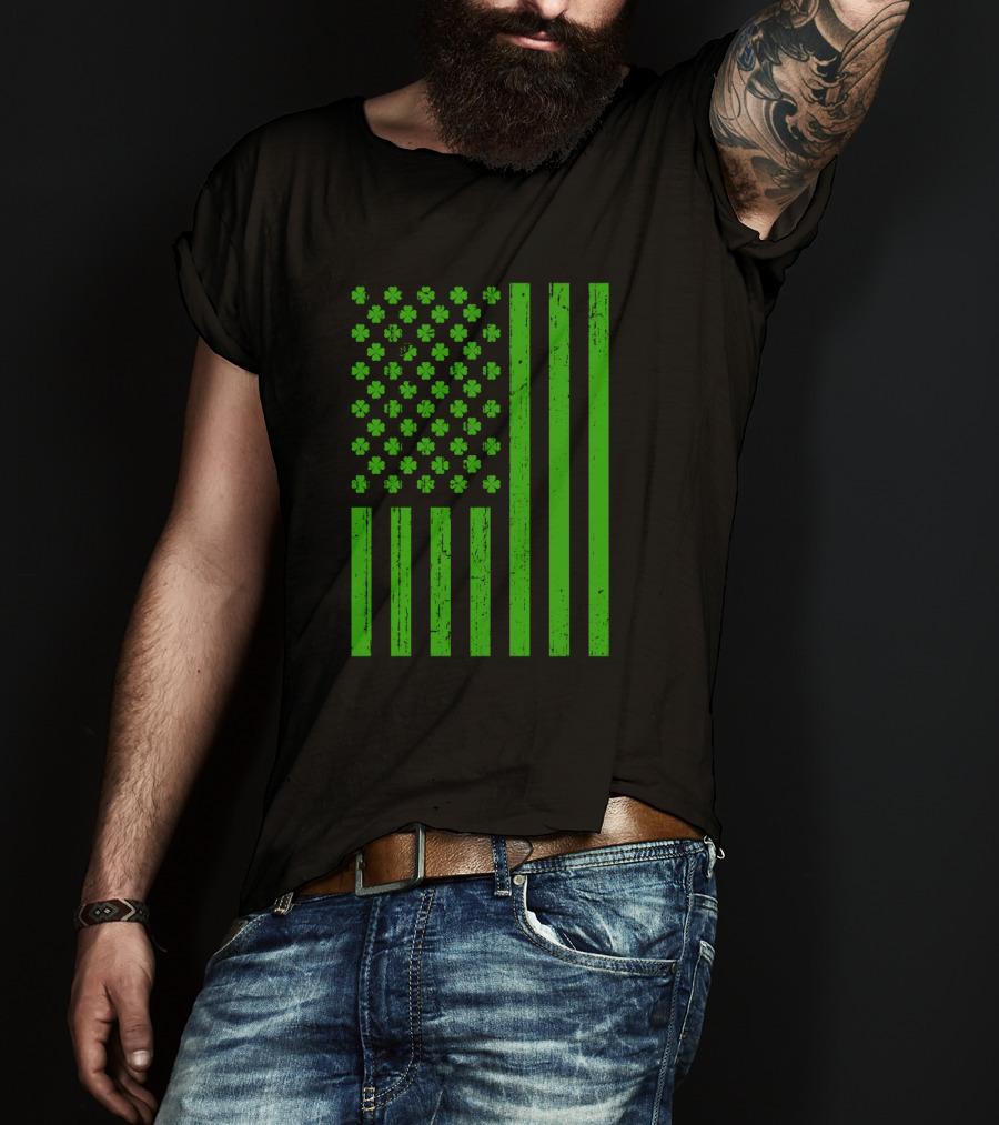 Happy St. Patrick's Day Shamrock American Flag Irish T-Shirt