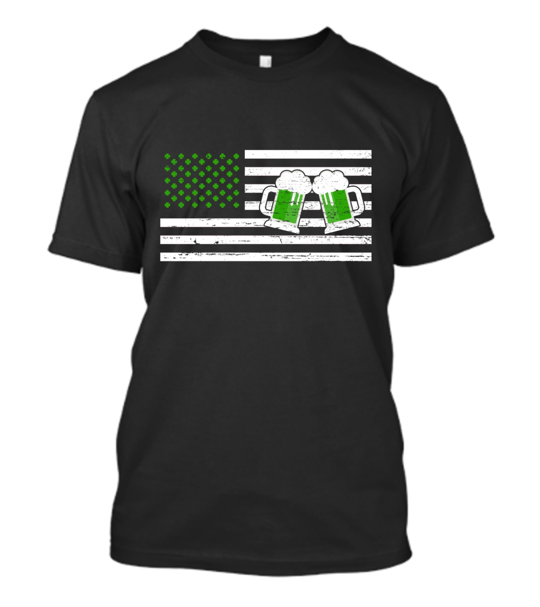Happy Patrick's Day American Flag With Green Shamrocks And Beer Mugs T-Shirt