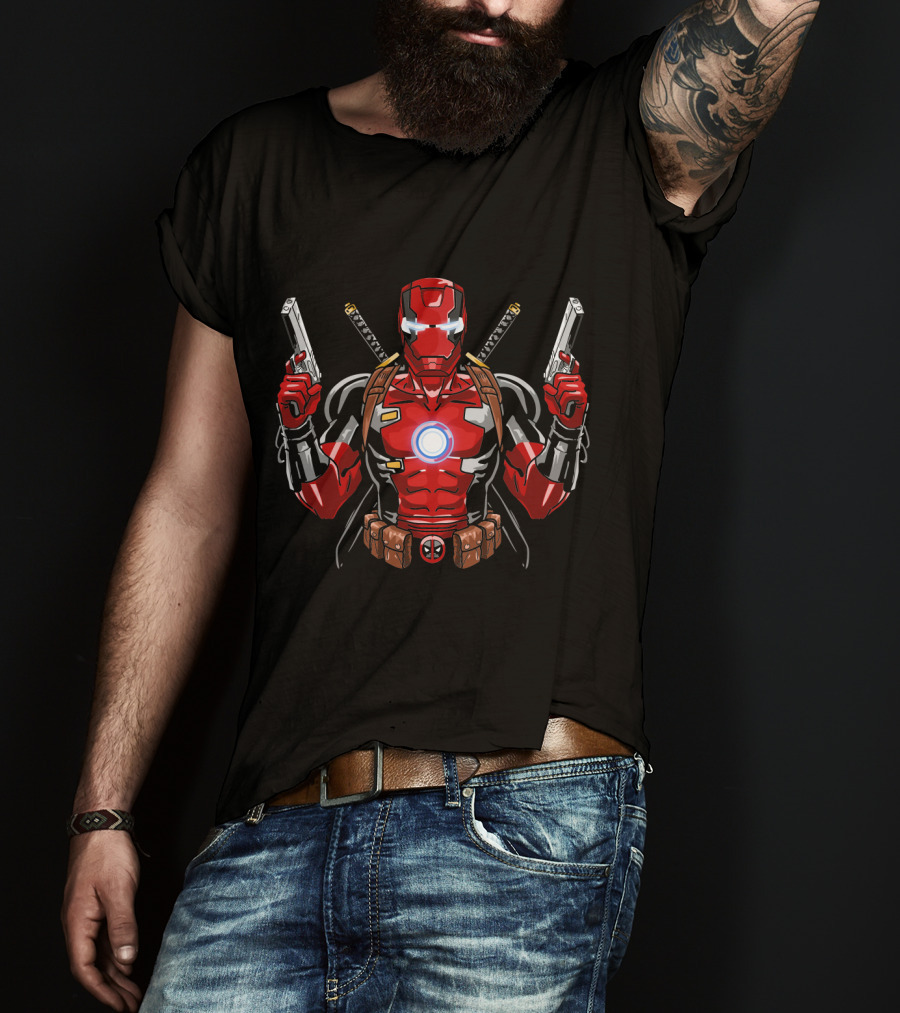 Iron Man Deadpool Fusion With Dual Guns And Katanas T-Shirt