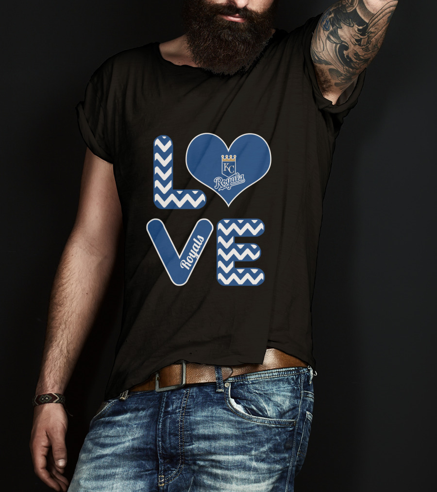Kansas City Royals Love Heart Chevron Fans Baseball T-Shirt