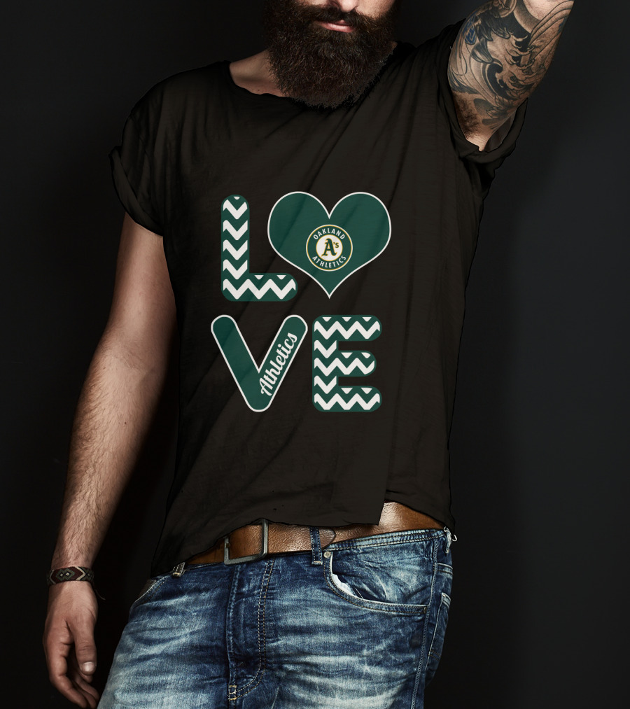 Oakland Athletics Baseball Fan Love With Heart And Chevron T-Shirt