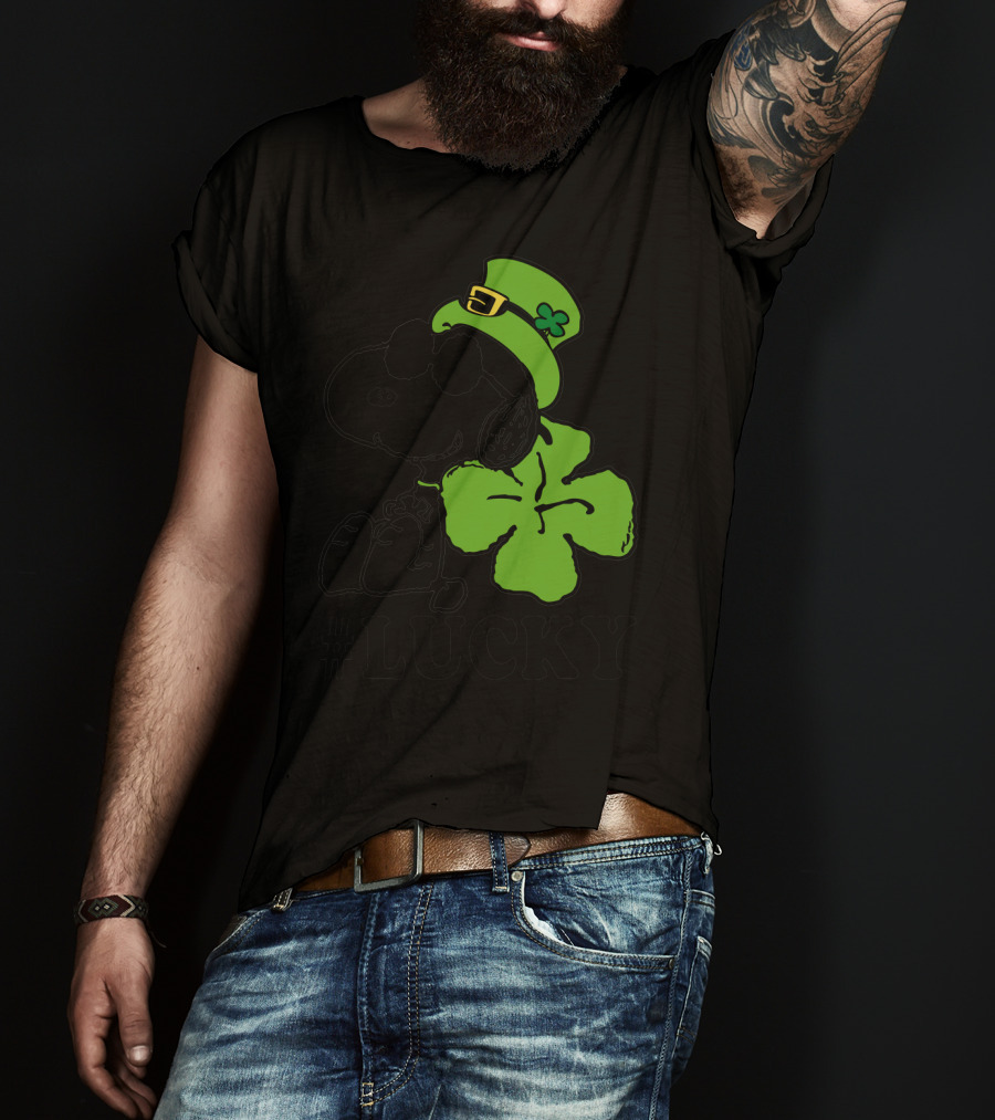 #Lucky Snoopy St. Patrick's Day Clover Hat Peanuts T-Shirt