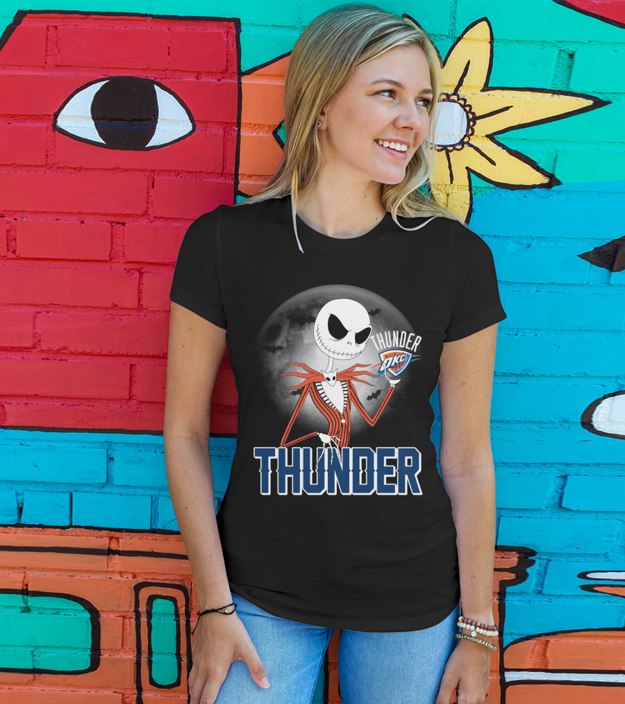 Jack Thunder Halloween Oklahoma City Okc Fan Moon Bats T-Shirt
