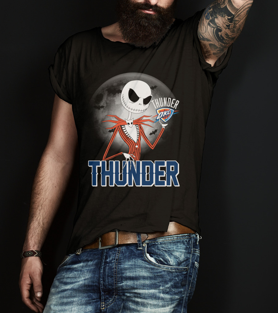 Jack Thunder Halloween Oklahoma City Okc Fan Moon Bats T-Shirt