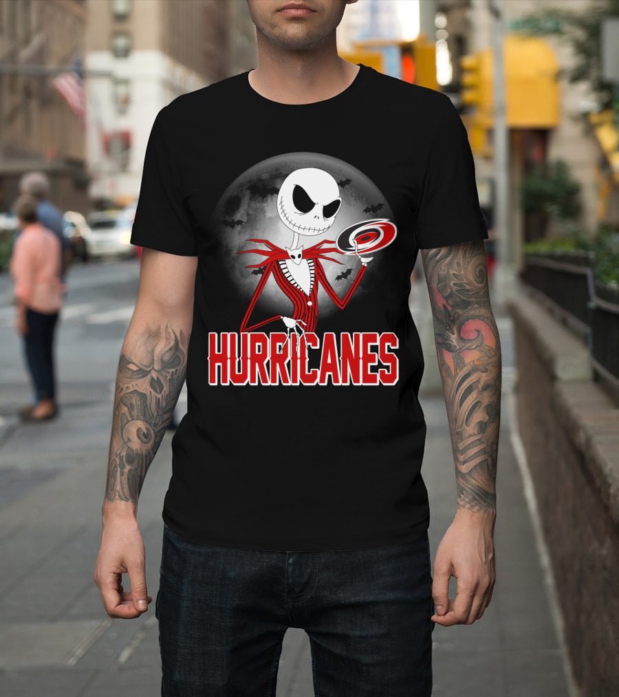 Jack Skellington Carolina Hurricanes Halloween Moon T-Shirt