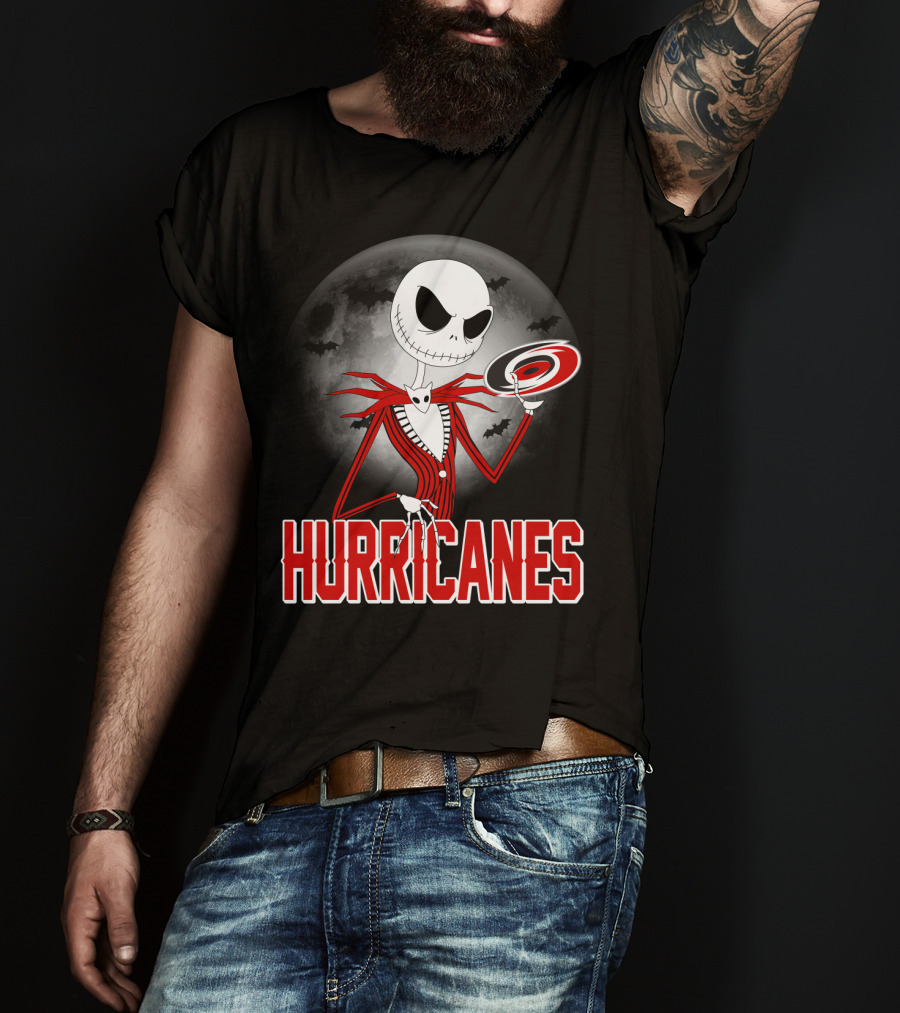 Jack Skellington Carolina Hurricanes Halloween Moon T-Shirt