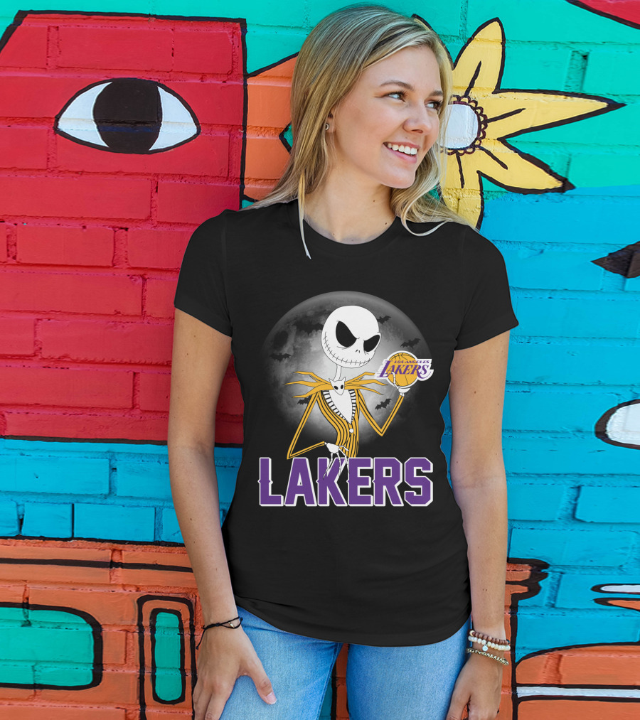 Jack Skellington Lakers Halloween Los Angeles Nba Crossover T-Shirt