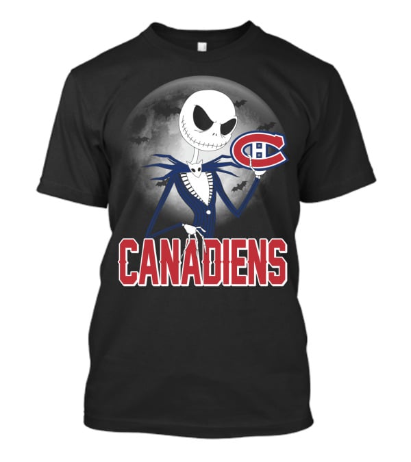 Jack Skellington Halloween Canadiens Logo Moon Background T-Shirt