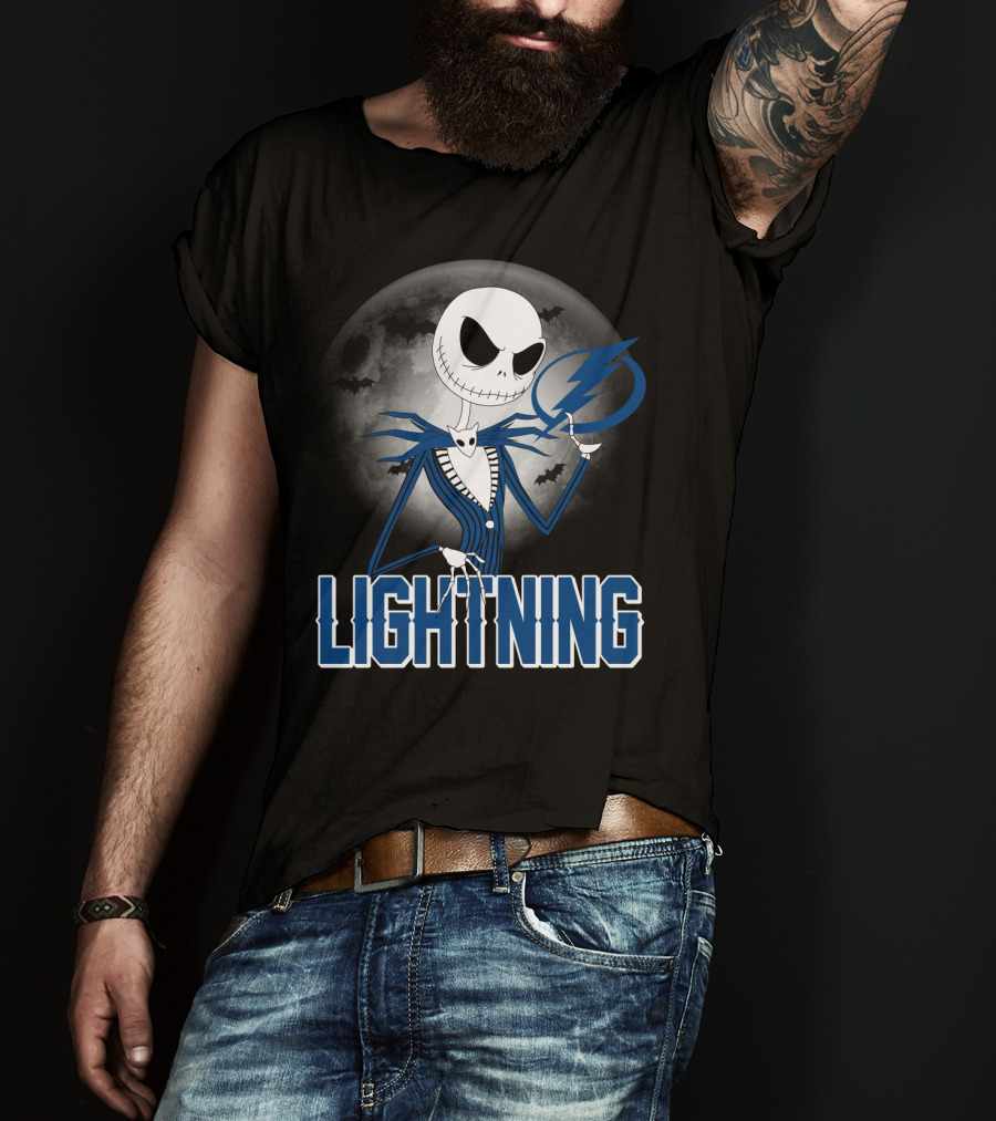 Jack Skellington Tampa Bay Lightning Halloween Moon Scene T-Shirt