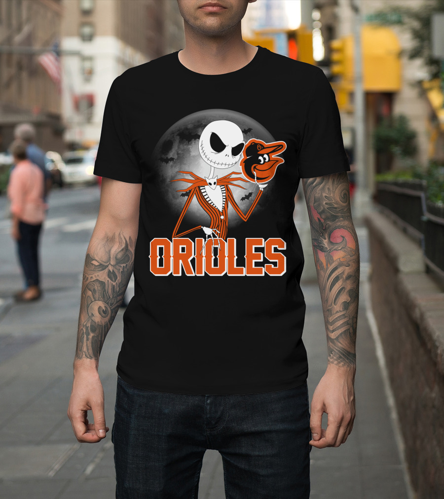 Jack Skellington Halloween Orioless Moon Bat T-Shirt