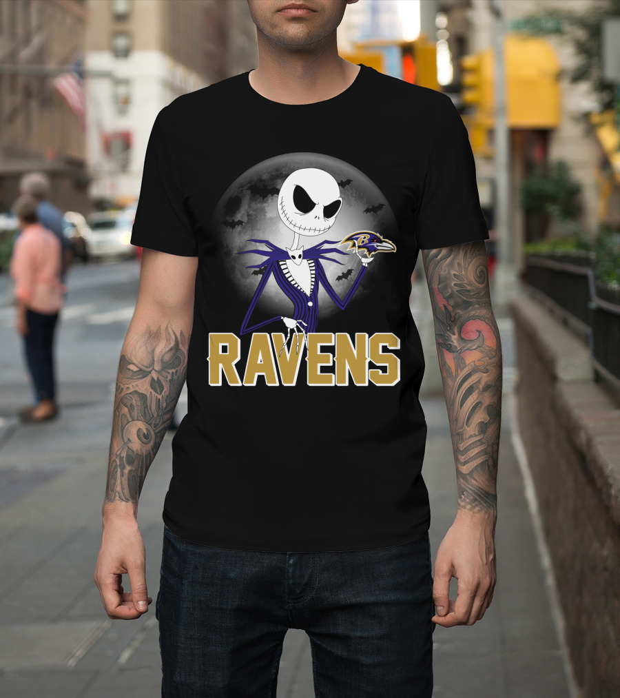 Jack Skellington Baltimore Ravens Halloween Moon Ravens T-Shirt