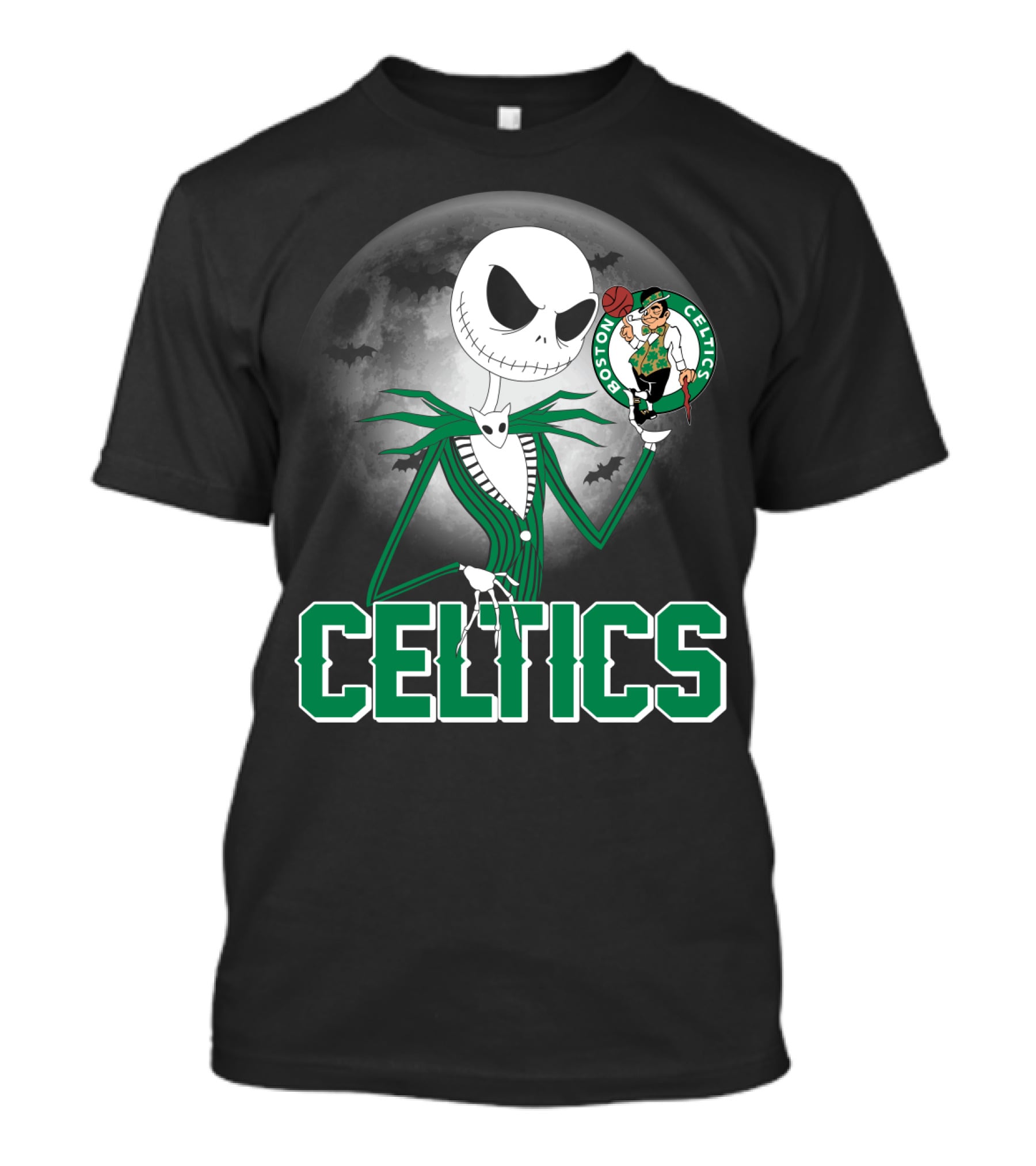 Celtics Jack Skellington Halloween Boston Celtics Moon And Bats T-Shirt